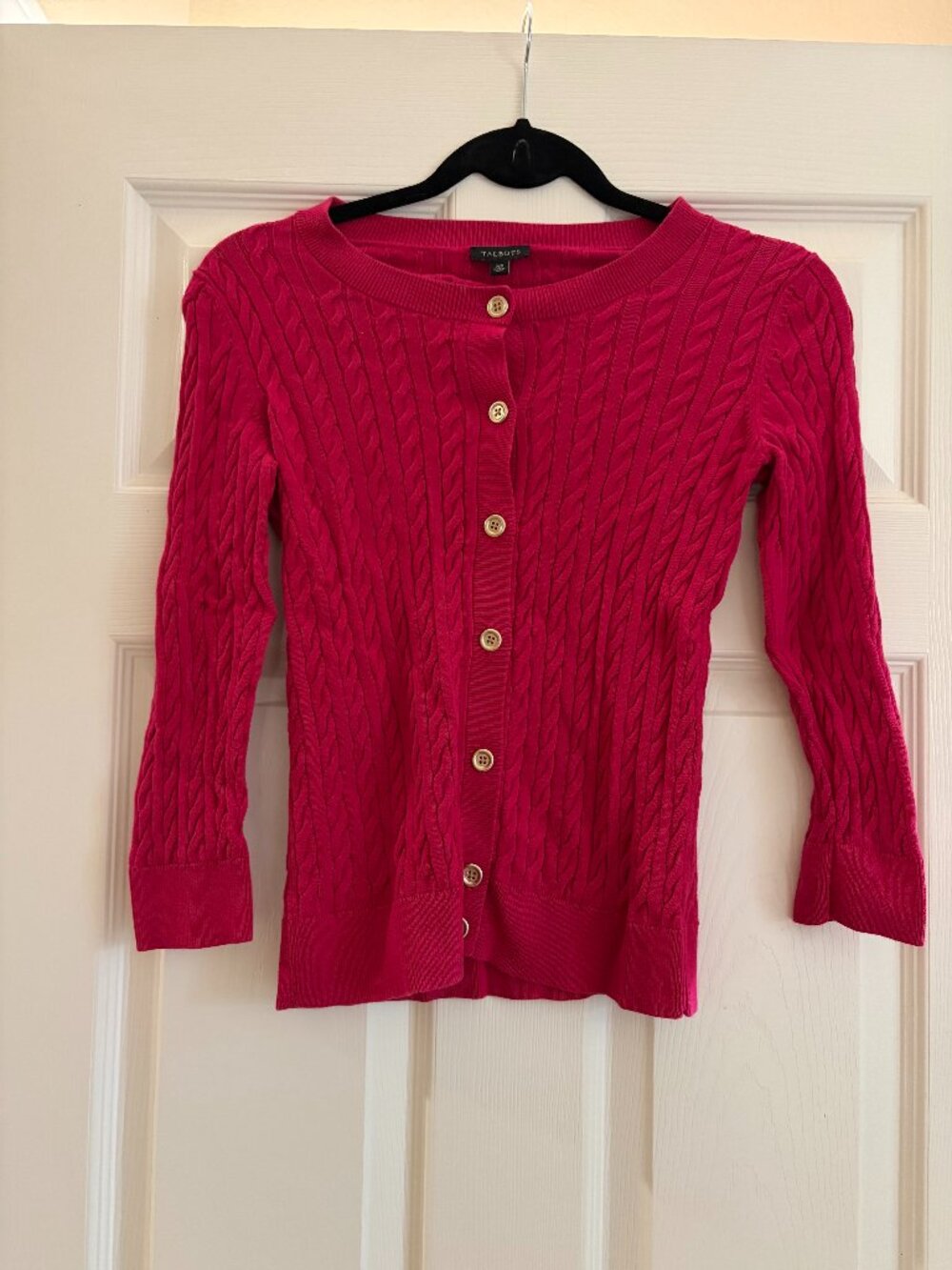 Talbots Cable Knit Cardigan with Gold Buttons, XS, Like New, Magenta